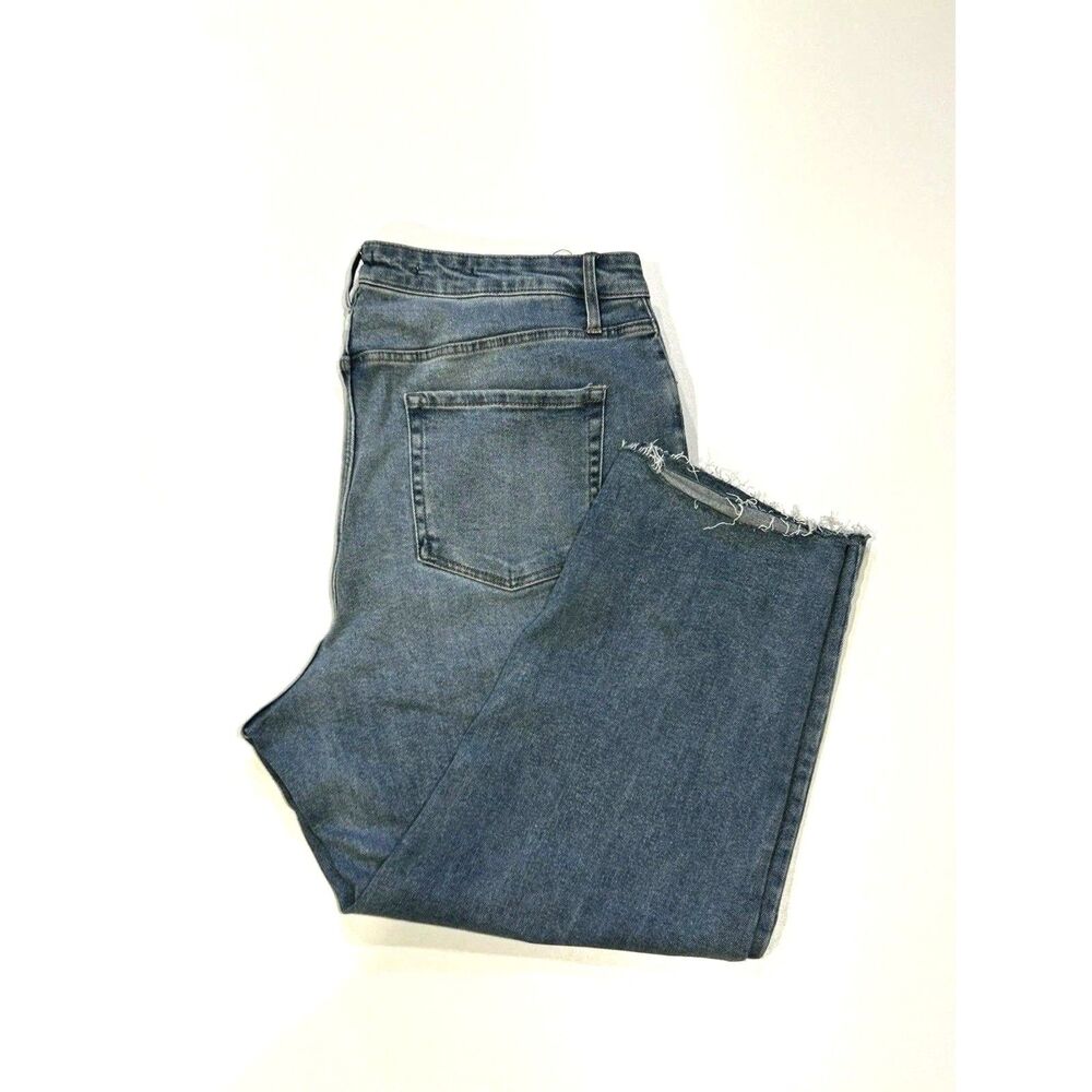 Ava & Viv High-Rise Slim Straight Women's 20 Denim Blue Jeans Pants Raw Hem